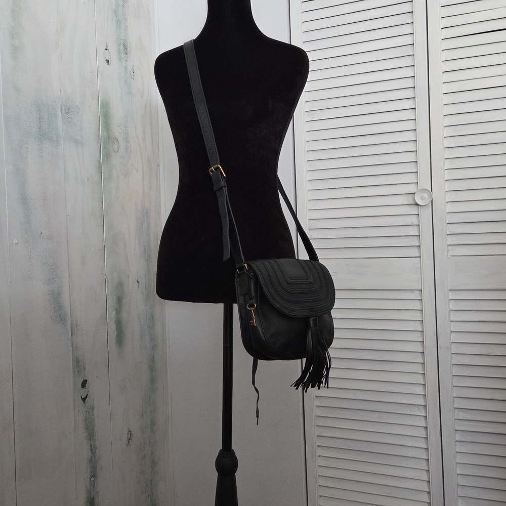Fossil Emi Tassel Saddle Black, Leather